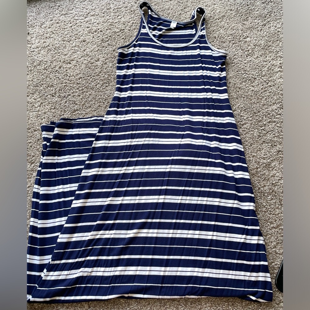 Medium striped navy and white Old Navy maxi dress.